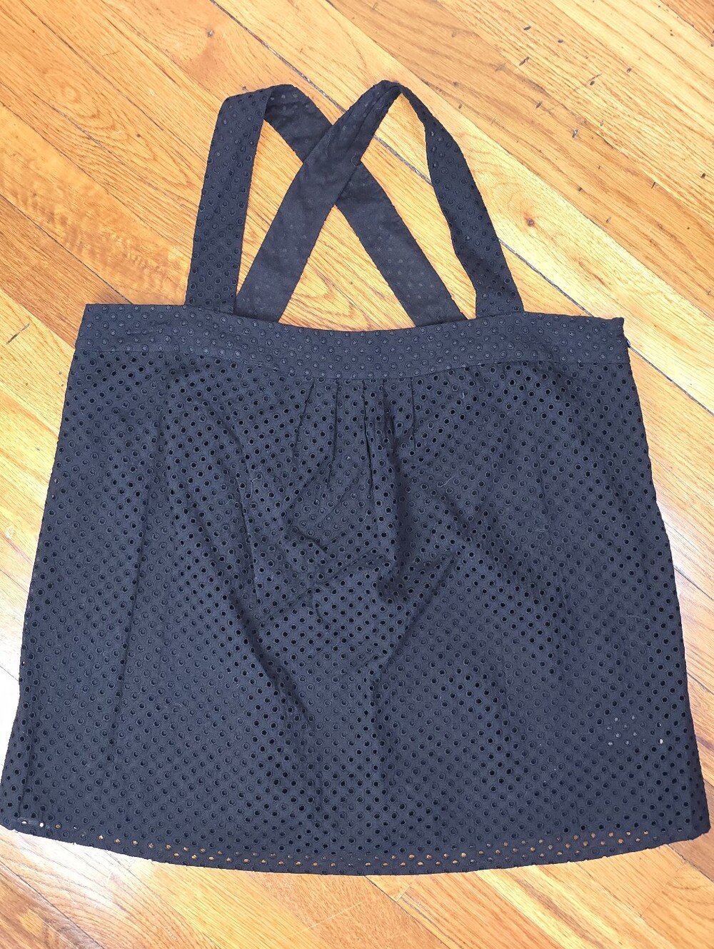 Theory Black Romi Cross Back Cotton Eyelet Woven Tank NEW Medium
